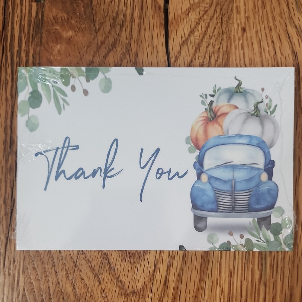 Thank You Card with Blue Truck and Pumpkins